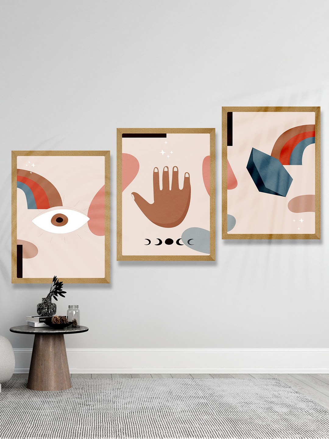 

SAF Pink & Brown 3 Pieces Modern Art Framed Wall Art Painting