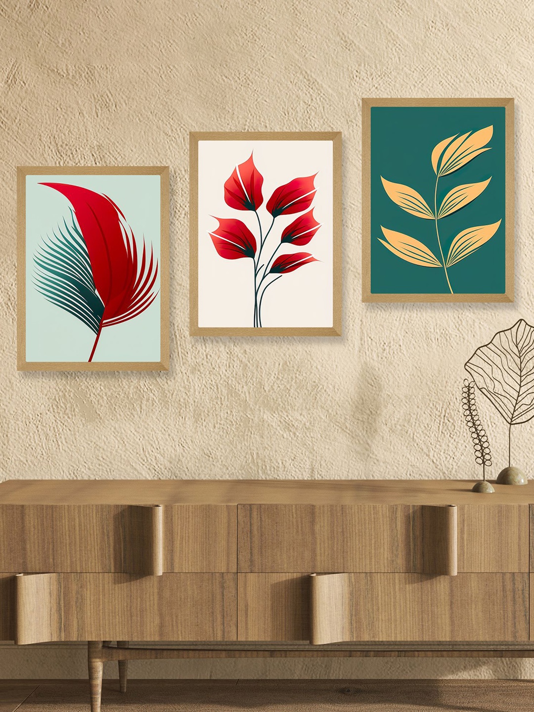 

SAF Green & Red 3 Pieces Modern Art Framed Wall Art Painting