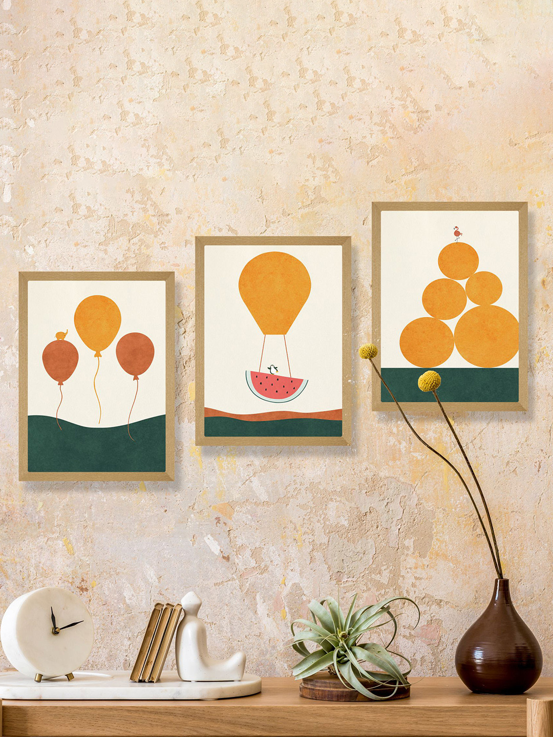 

SAF White & Yellow 3 Pieces Modern Art Framed Wall Art Painting