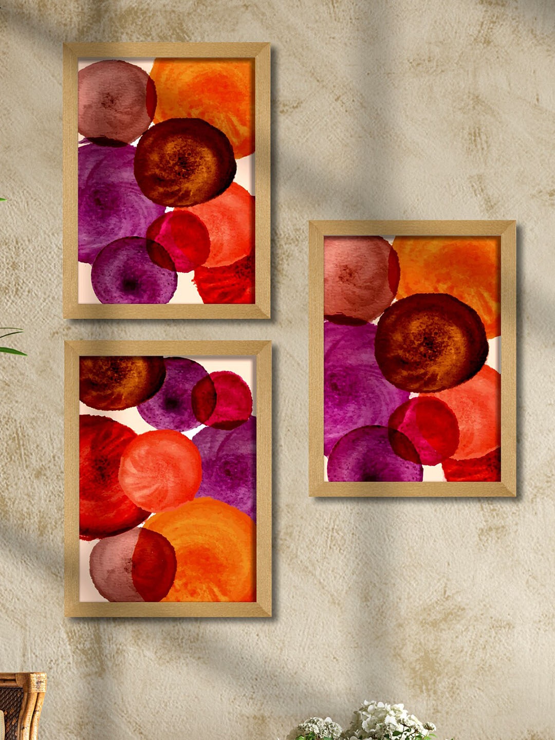 

SAF Orange-Color & Purple 3 Pieces Modern Art Framed Wall Art Painting