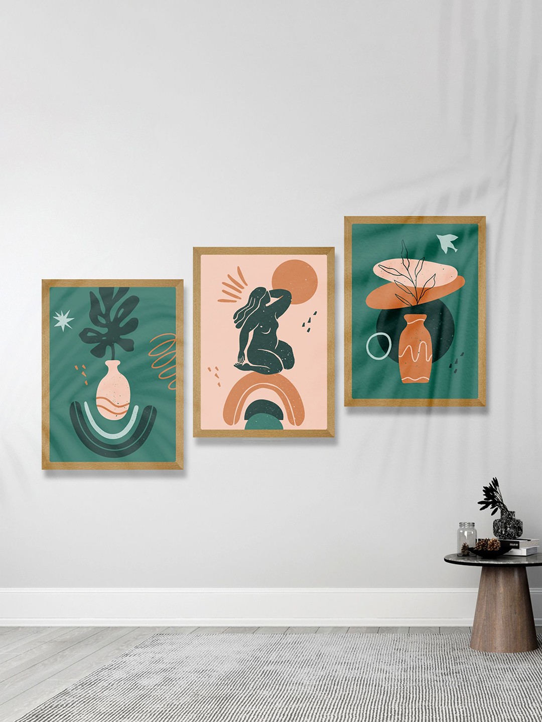 

SAF Green & Brown 3 Pieces Modern Art Framed Wall Art Painting