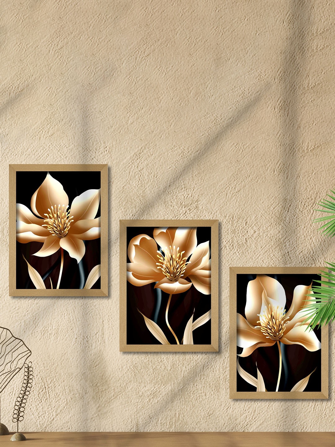 

SAF Black & Brown 3 Pieces Flower Framed Wall Art Painting