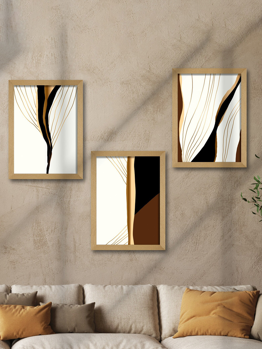 

SAF White & Brown 3 Pieces Modern Art Framed Wall Art Painting