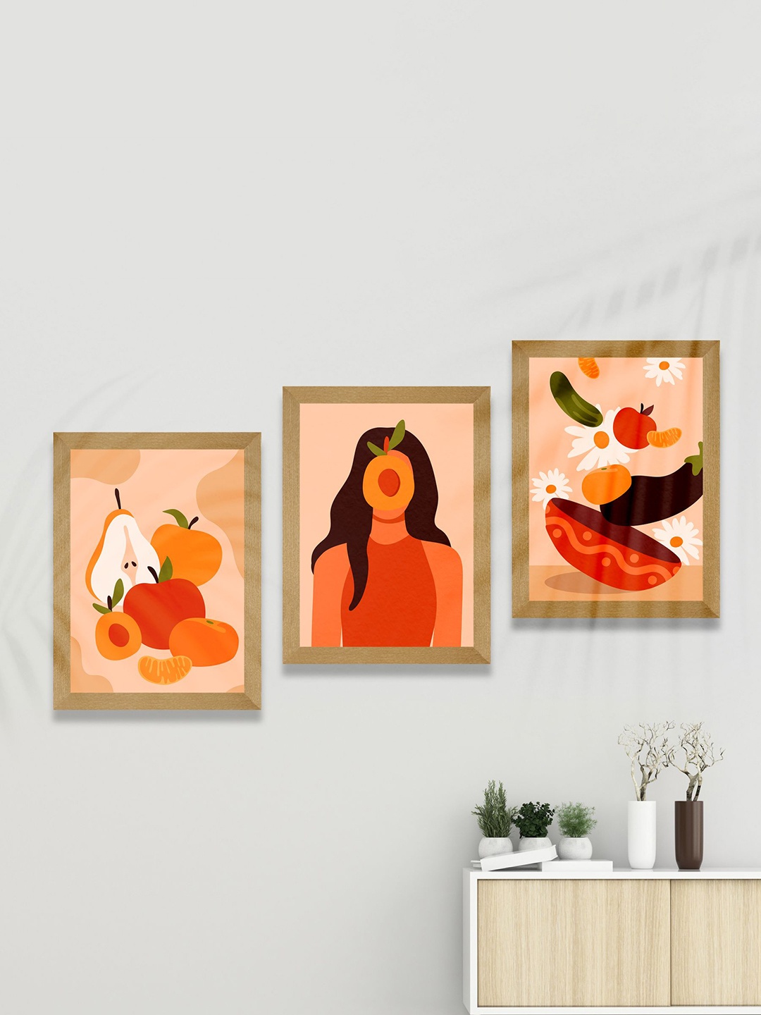 

SAF Pink & Orange-Color 3 Pieces Modern Art Framed Wall Art Painting