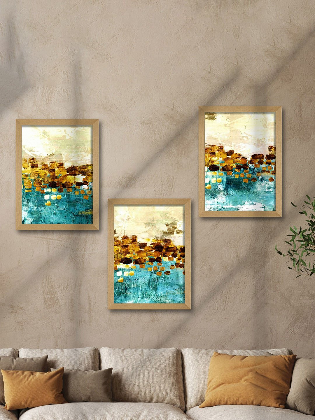 

SAF Blue & Brown 3 Pieces Modern Art Framed Wall Art Painting