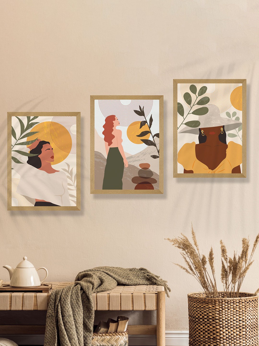 

SAF Yellow & Brown 3 Pieces Modern Art Framed Wall Art Painting