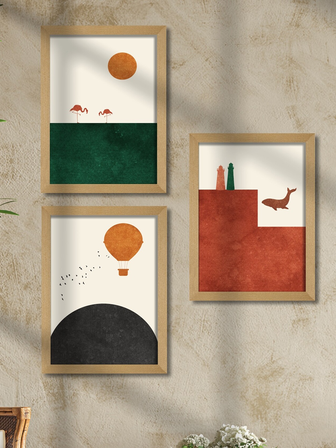 

SAF White & Green 3 Pieces Modern Art Framed Wall Art Painting