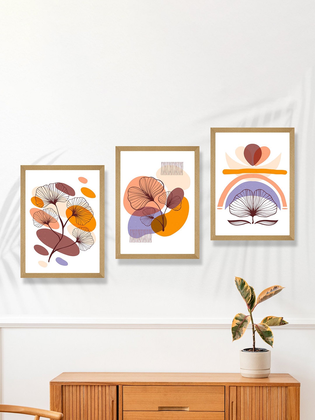 

SAF White & Brown 3 Pieces Modern Art Framed Wall Art Painting