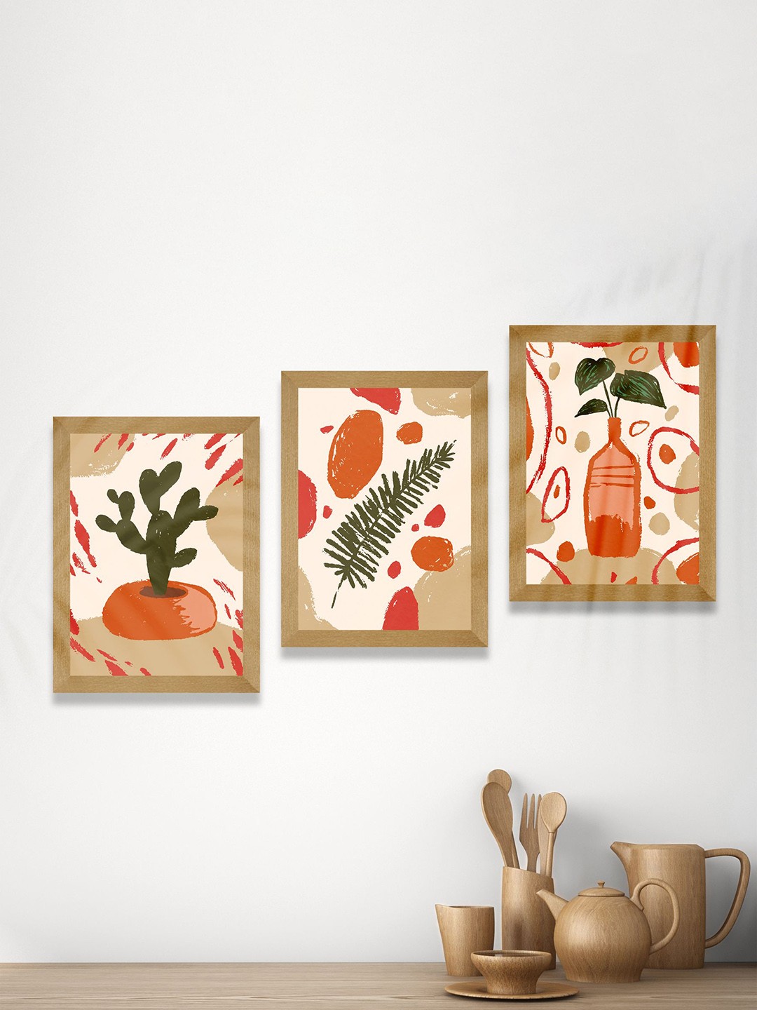 

SAF Rose-Color & Orange-Color 3 Pieces Modern Art Framed Wall Art Painting