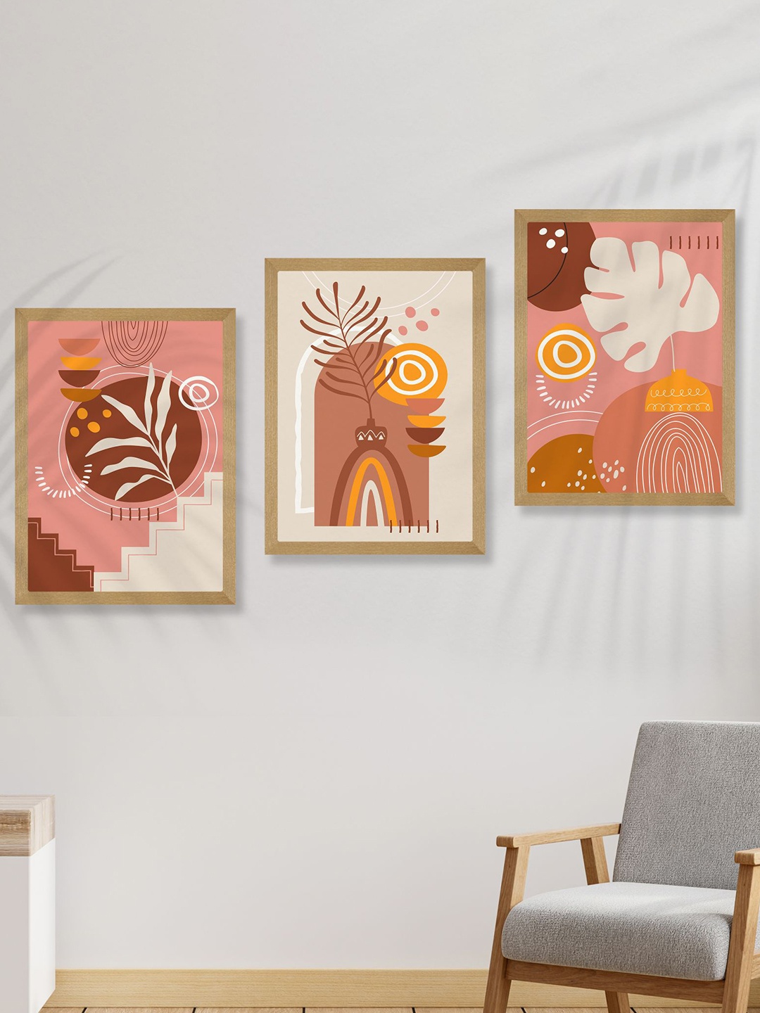 

SAF Pink & Brown 3 Pieces Modern Art Framed Wall Art Painting
