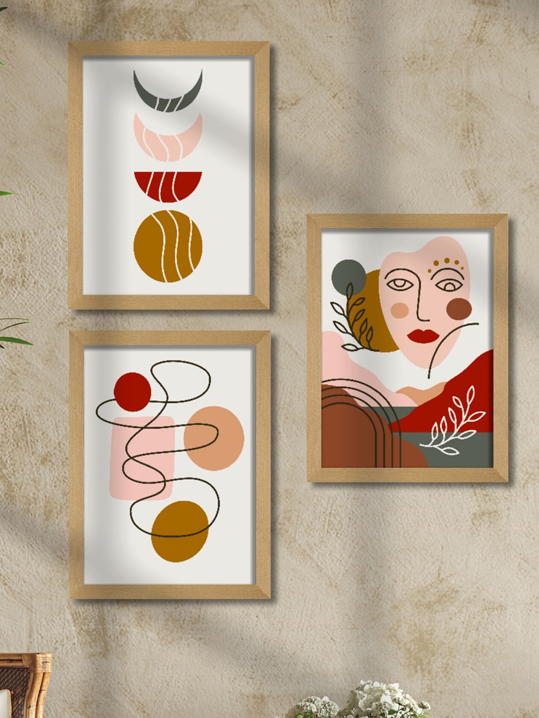 

SAF White & Pink 3 Pieces Modern Art Framed Wall Art Painting