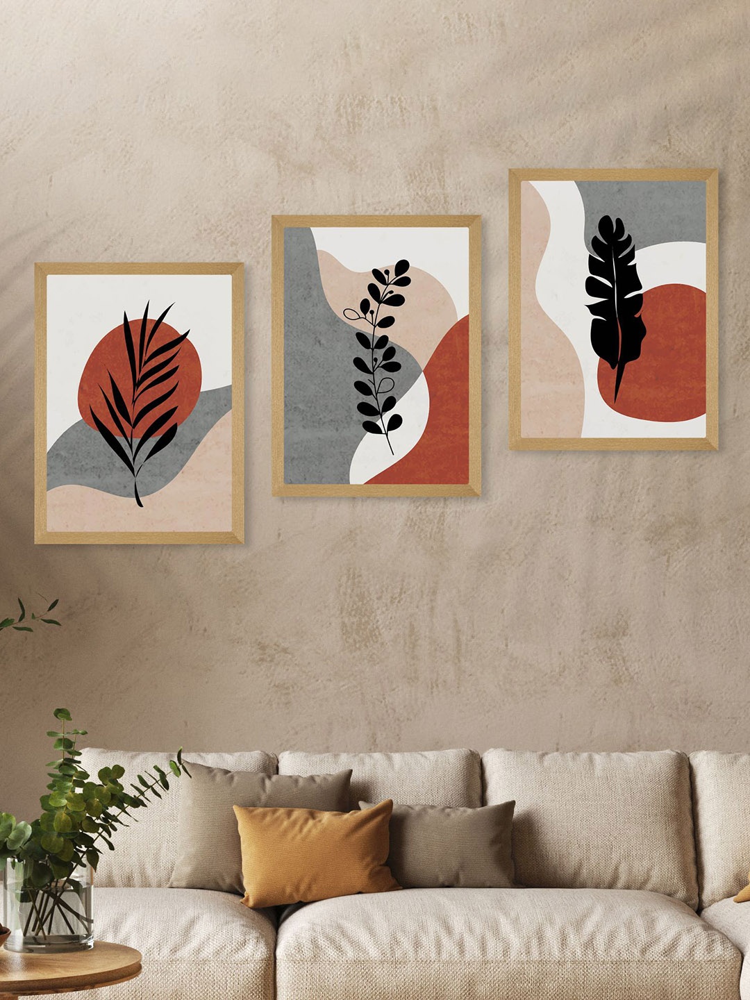 

SAF Grey & Maroon 3 Pieces Modern Art Framed Wall Art Painting
