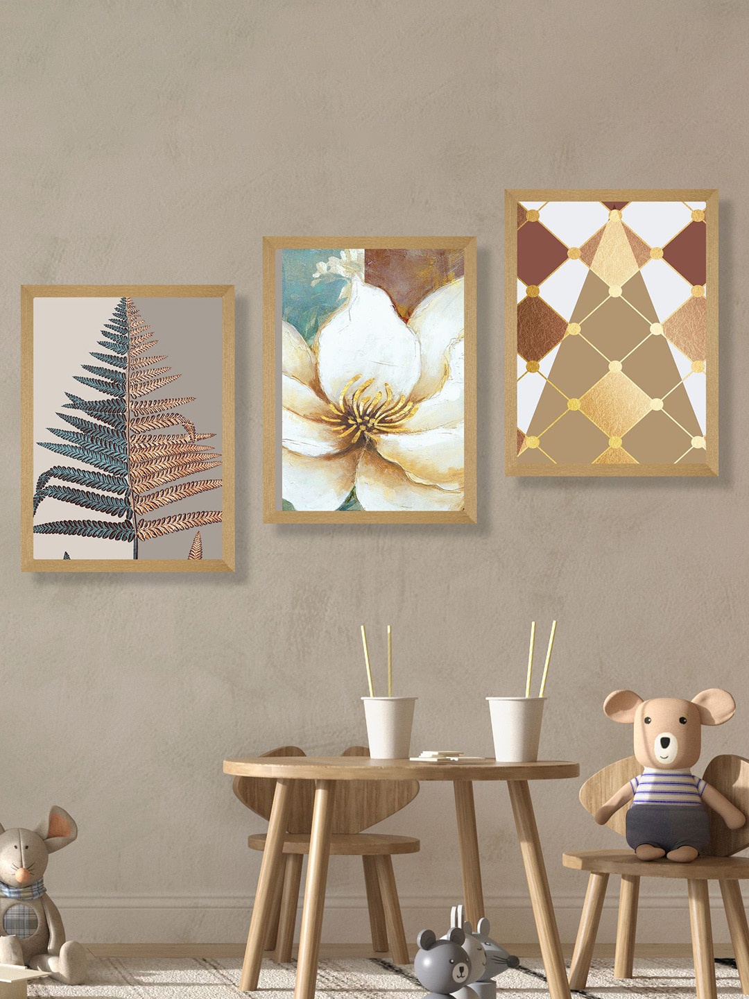 

SAF Beige & Maroon 3 Pieces Modern Art Framed Wall Art Painting
