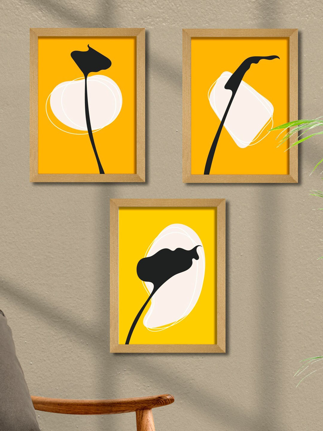 

SAF Yellow & Orange-Color 3 Pieces Modern Art Framed Wall Art Painting