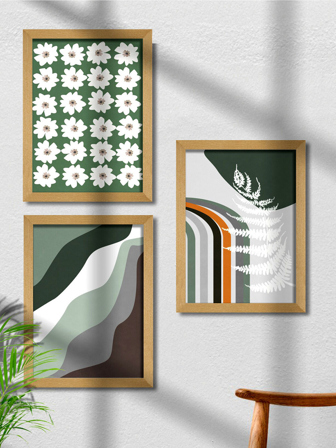 

SAF Grey & Green 3 Pieces Modern Art Framed Wall Art Painting