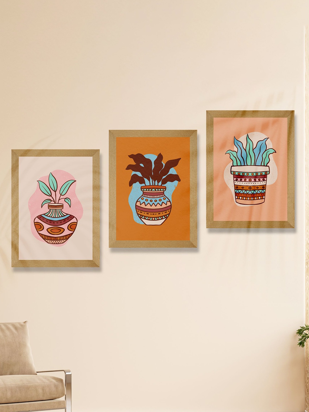 

SAF Orange-Color & Brown 3 Pieces Modern Art Framed Wall Art Painting
