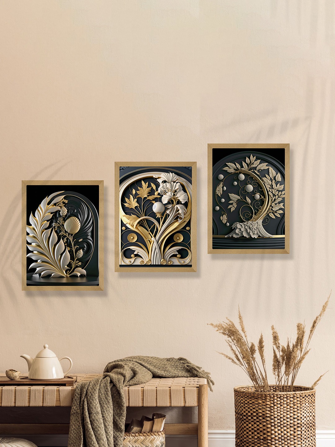 

SAF Black & Grey 3 Pieces Modern Art Wooden Framed Wall Art Painting