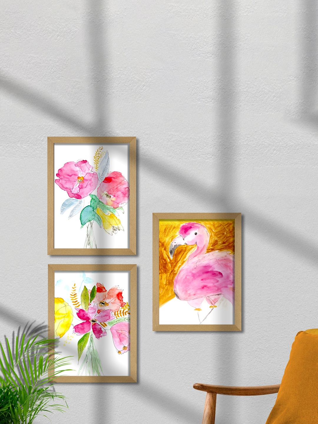 

SAF White & Pink 3 Pieces Flower Wooden Framed Wall Art Painting