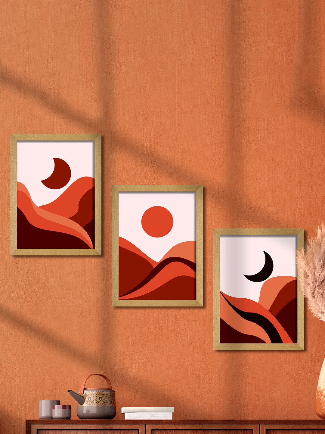 

SAF White & Red 3 Pieces Modern Art Wooden Framed Wall Art Painting