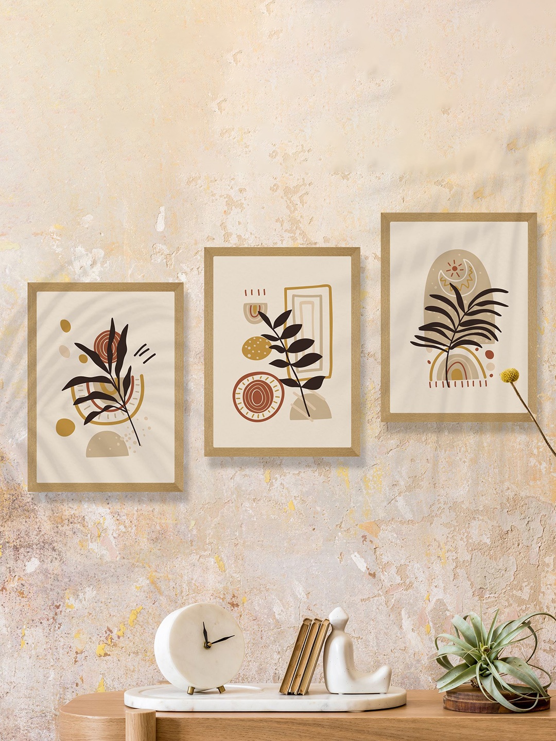 

SAF Beige & Brown 3 Pieces Modern Art Wooden Framed Wall Art Painting