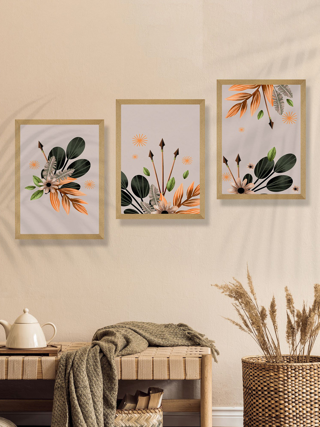

SAF Grey & Orange-Color 3 Pieces Modern Art Wooden Framed Wall Art Painting