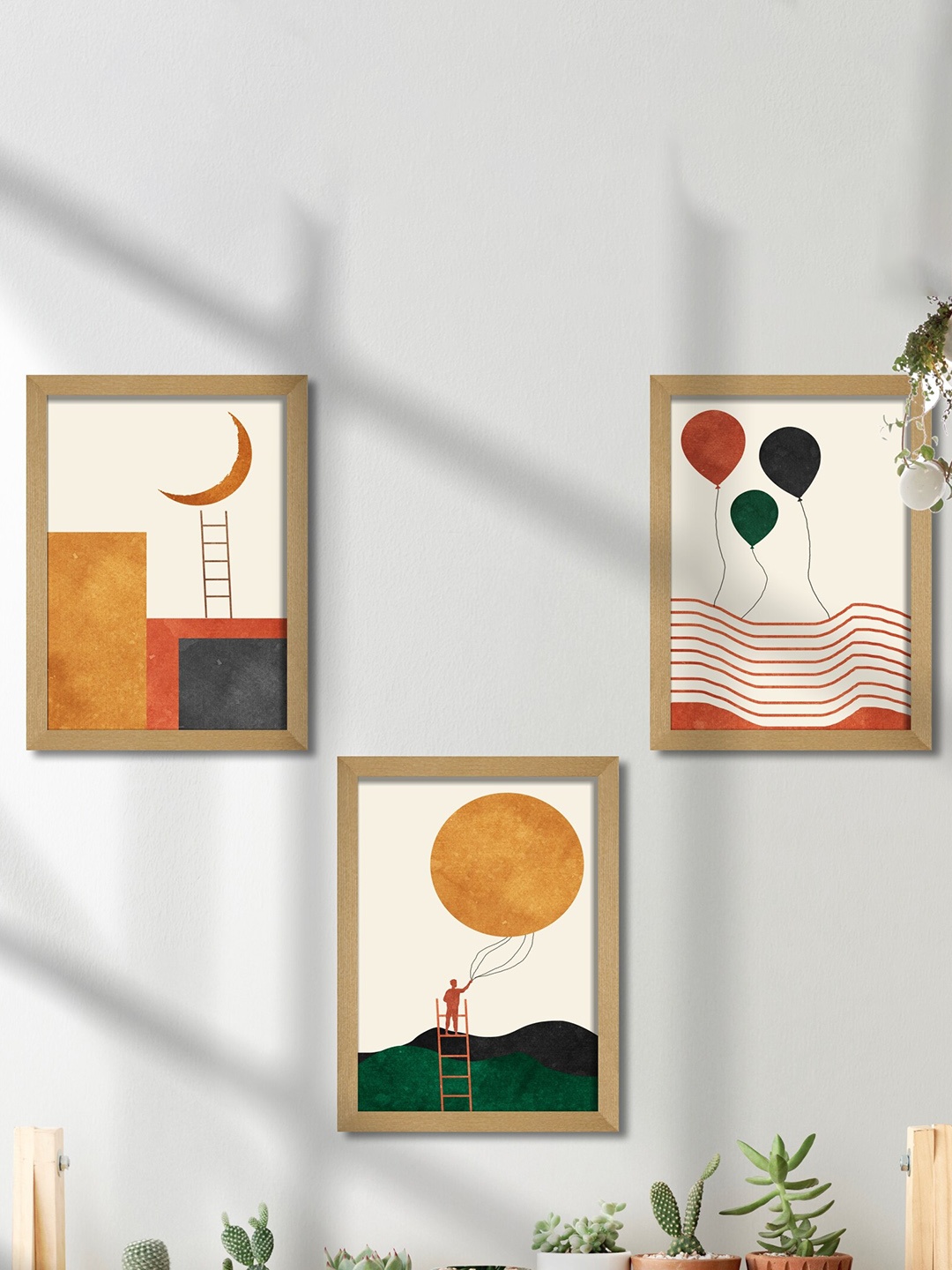 

SAF Beige & Brown 3 Pieces Modern Art Wooden Framed Wall Art Painting