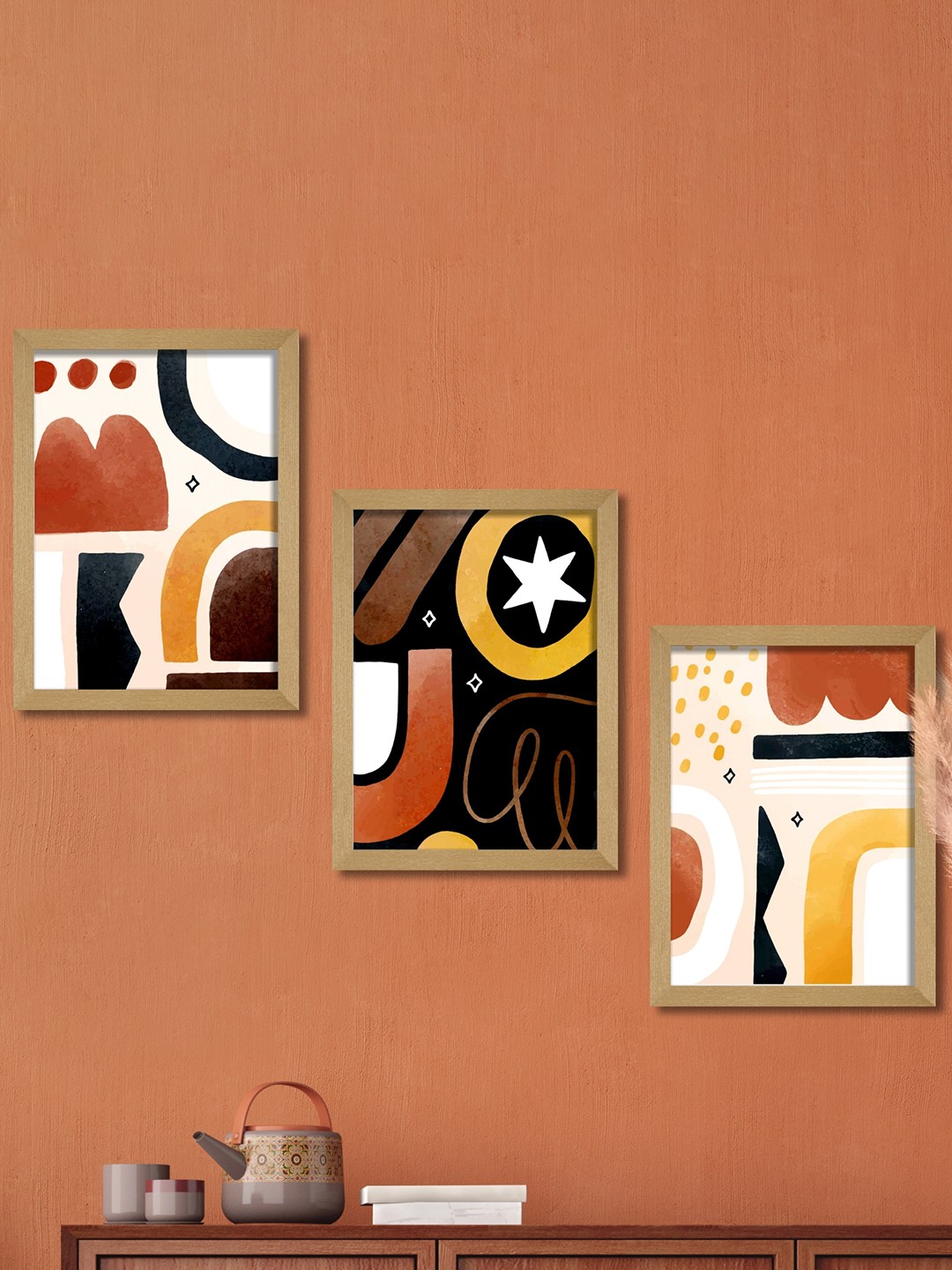 

SAF White & Brown 3 Pieces Modern Art Wooden Framed Wall Art Painting