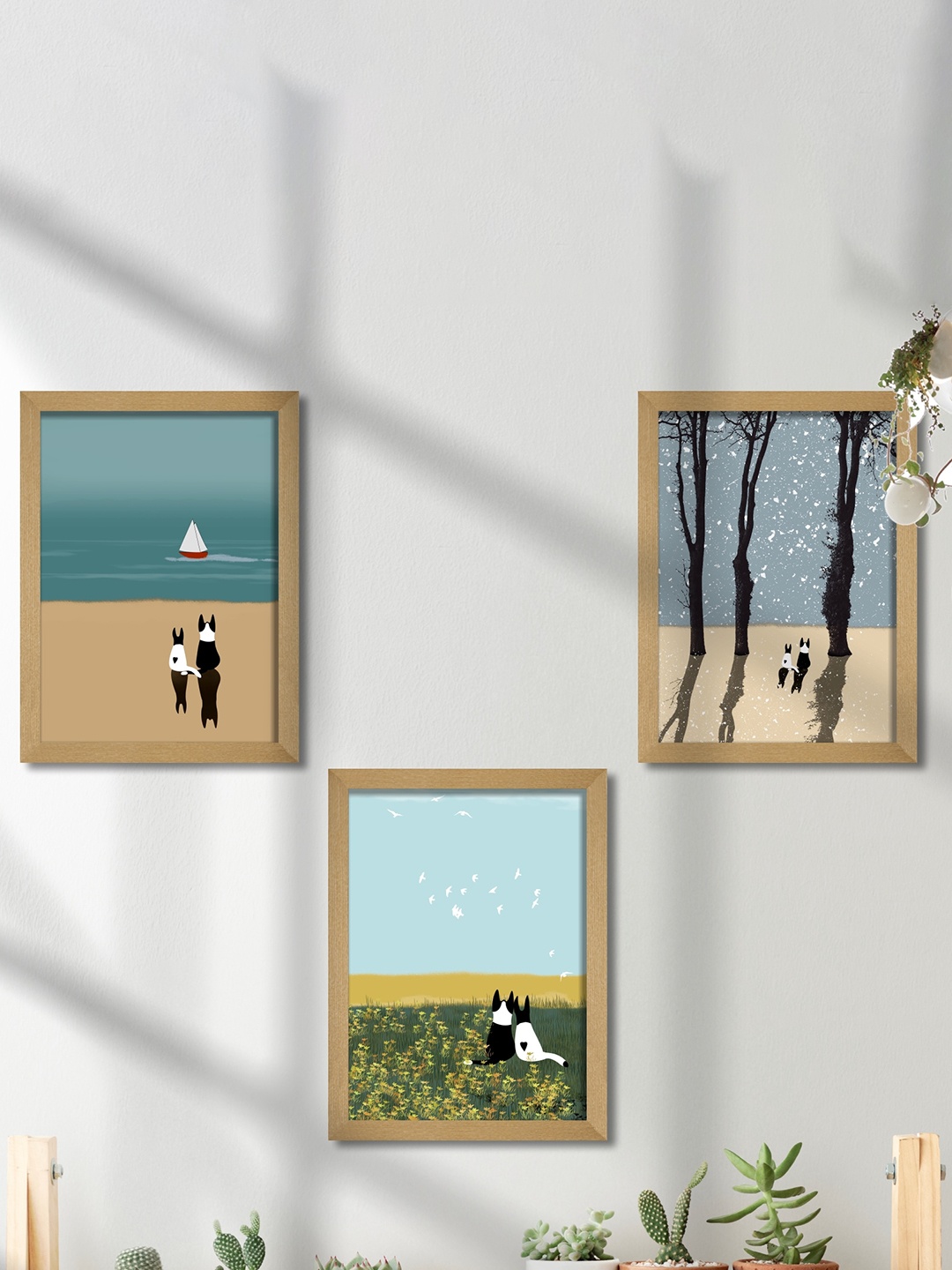 

SAF Blue & Green 3 Pieces Modern Art Wooden Framed Wall Art Painting