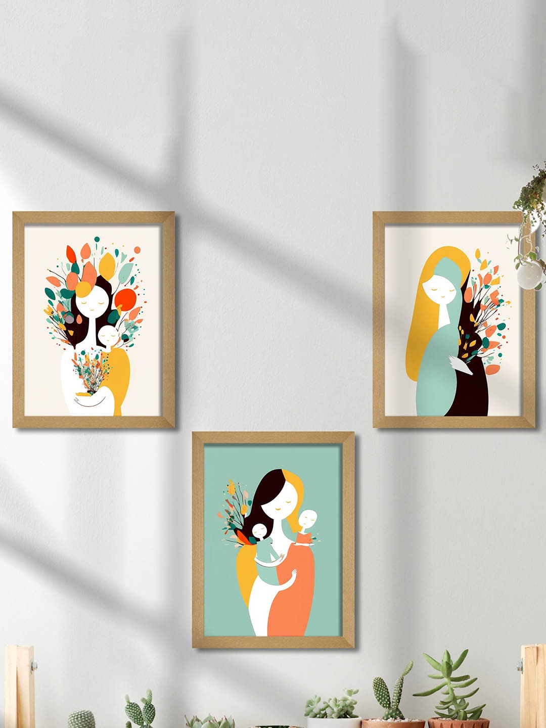 

SAF Off White & Blue 3 Pieces Modern Art Wooden Framed Wall Art Painting