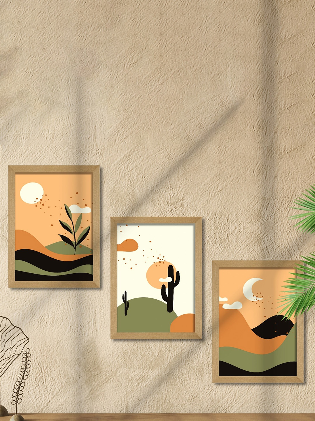 

SAF Orange-Color & Green 3 Pieces Modern Art Wooden Framed Wall Art Painting