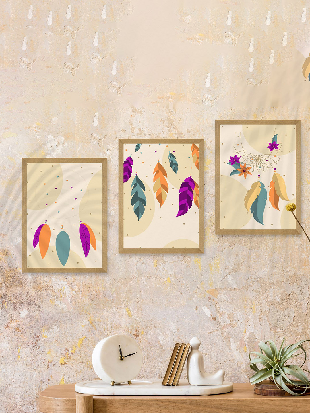 

SAF Beige & Brown 3 Pieces Modern Art Wooden Framed Wall Art Painting