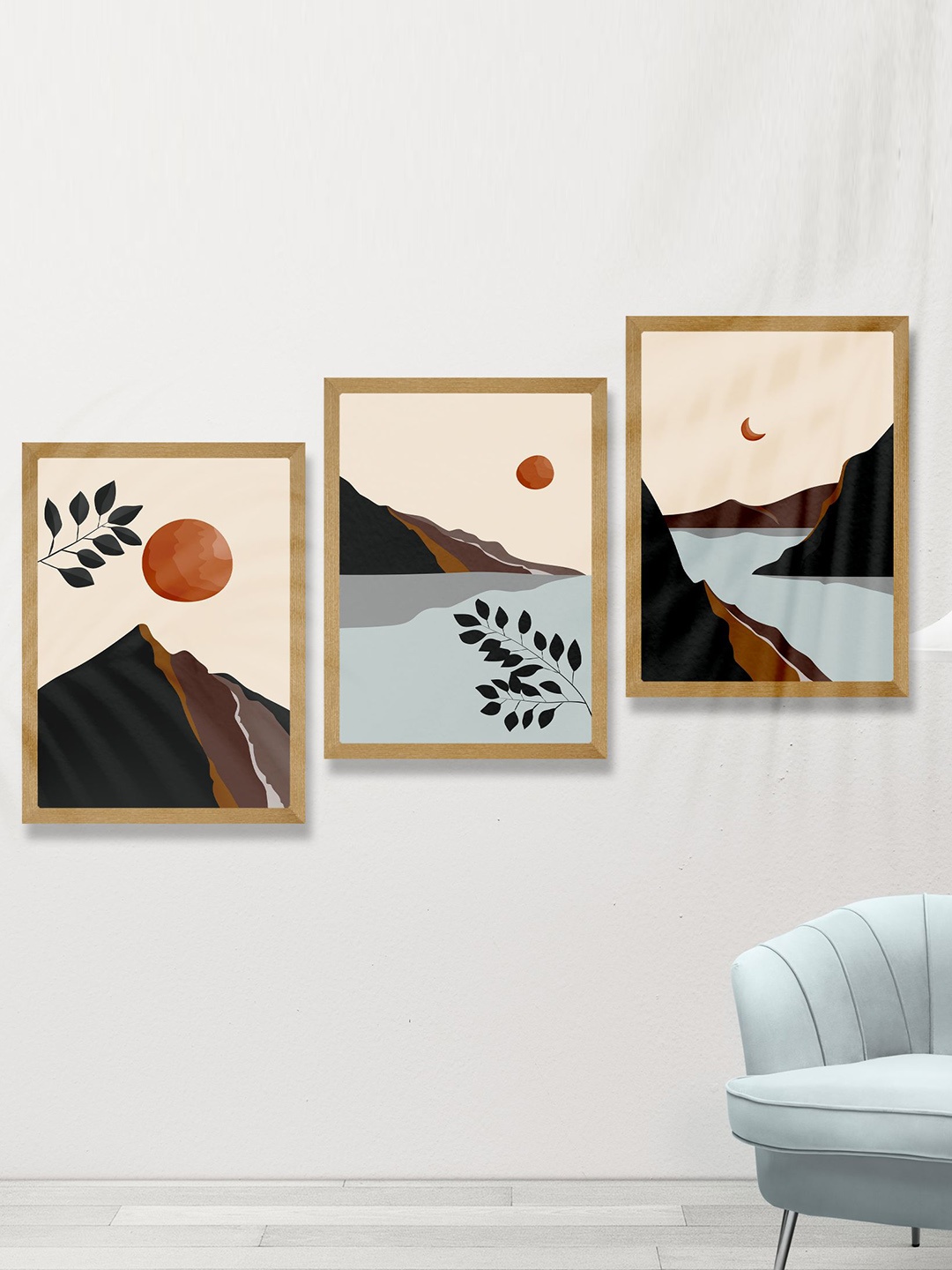 

SAF Black & Blue 3 Pieces Modern Art Wooden Framed Wall Art Painting