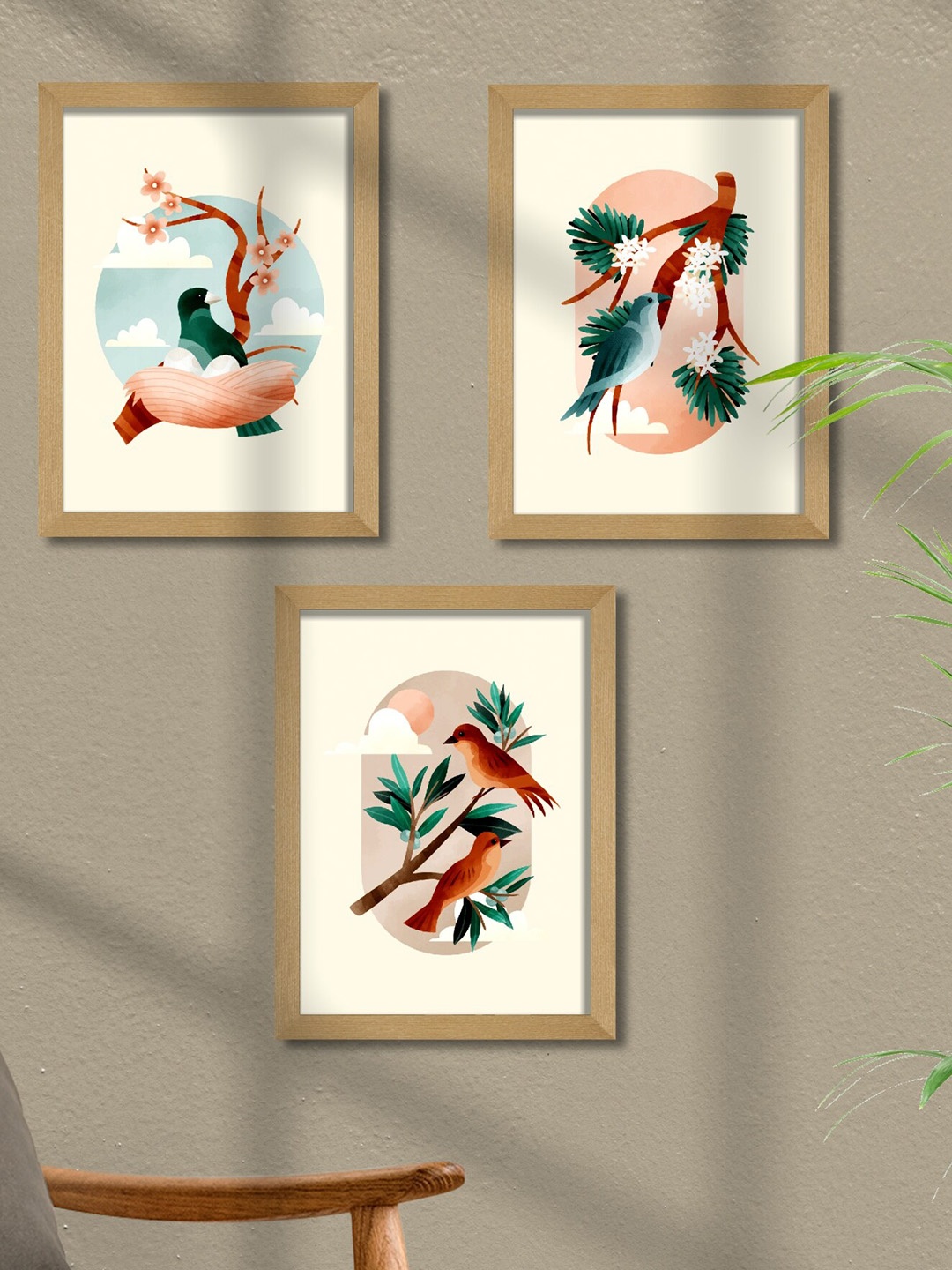 

SAF Off White & Brown 3 Pieces Modern Art Wooden Framed Wall Art Painting