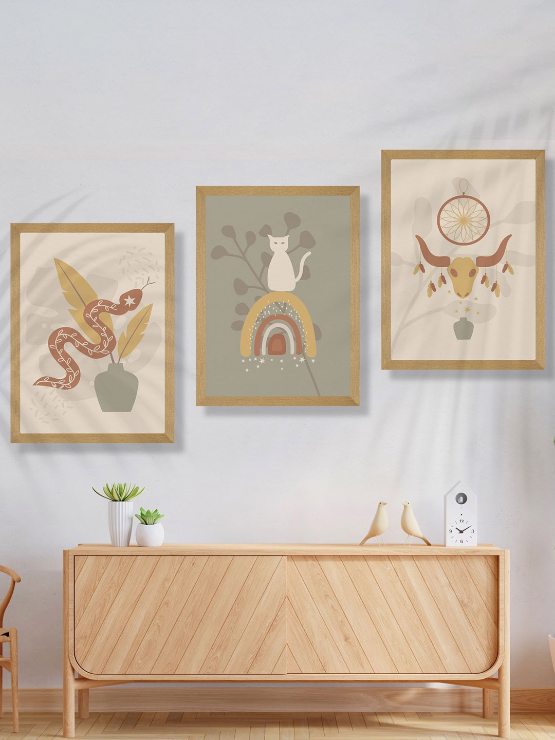 

SAF Grey & Brown 3 Pieces Modern Art Wooden Framed Wall Art Painting