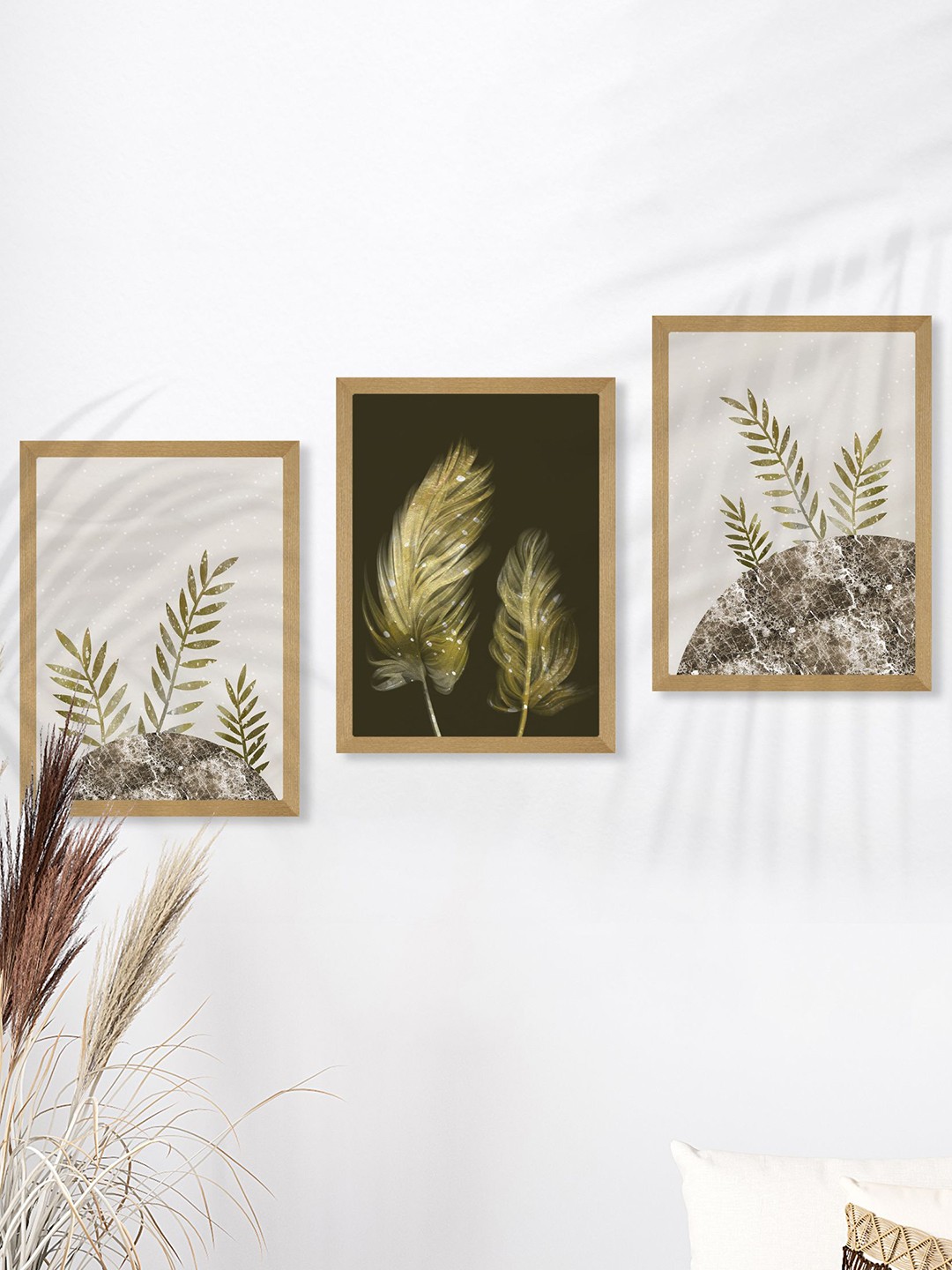 

SAF Grey & Green 3 Pieces Printed Framed Wooden Wall Art