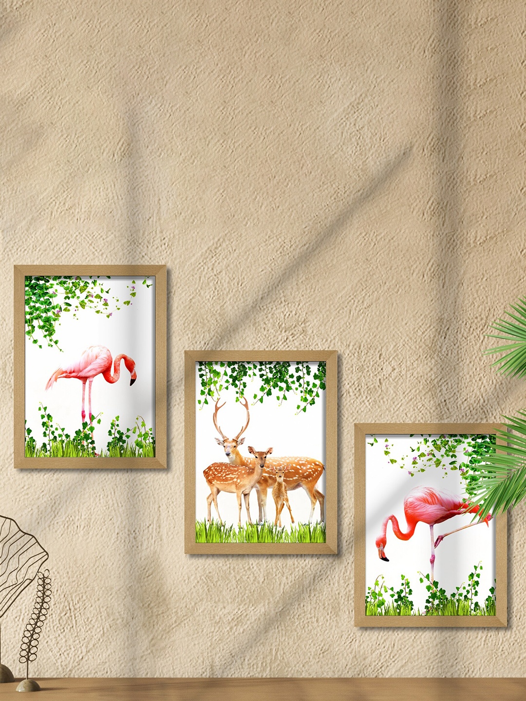 

SAF White & Green 3 Pieces Printed Framed Wooden Wall Art