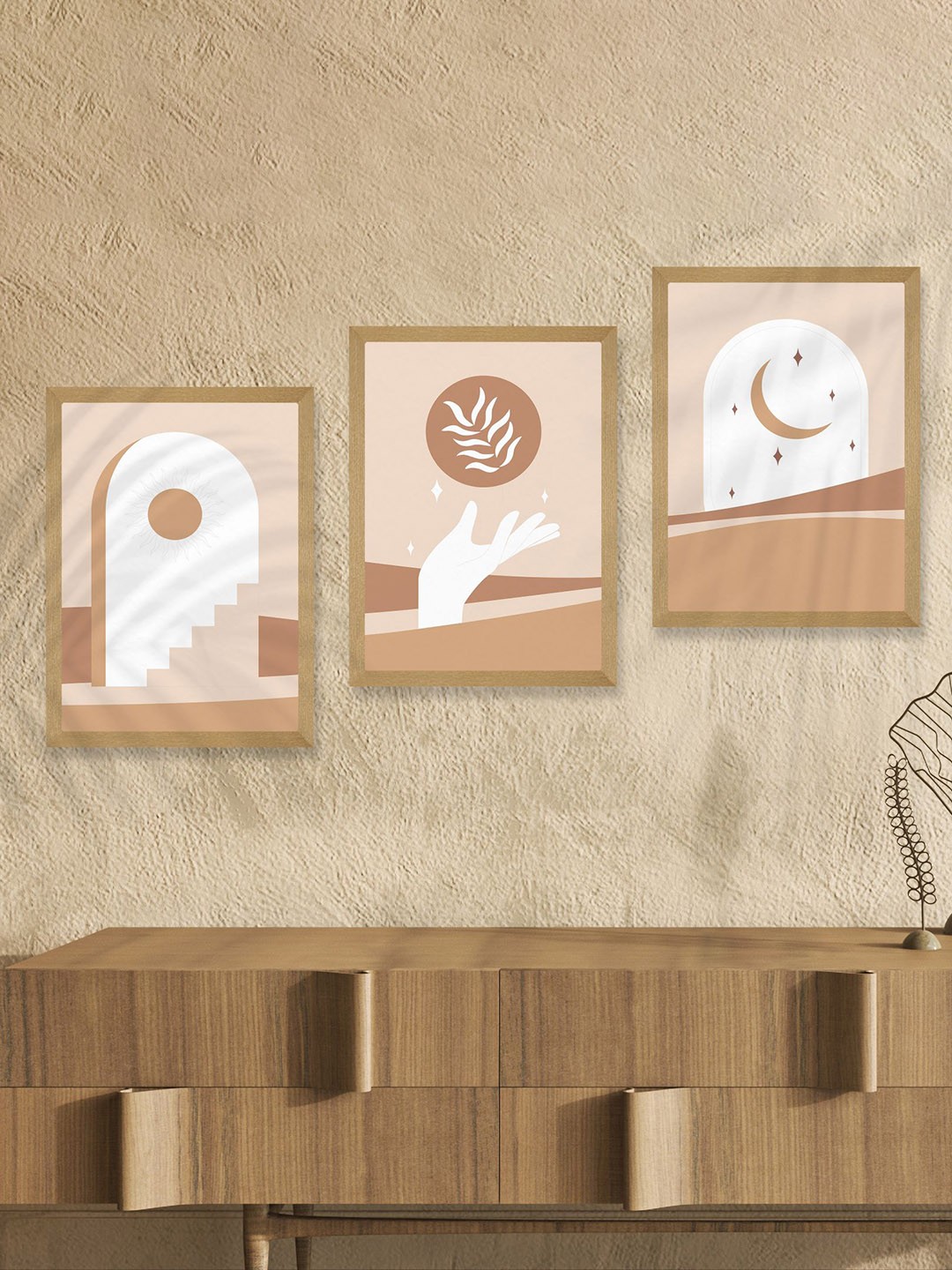 

SAF White & Brown 3 Pieces Printed Framed Wooden Wall Art