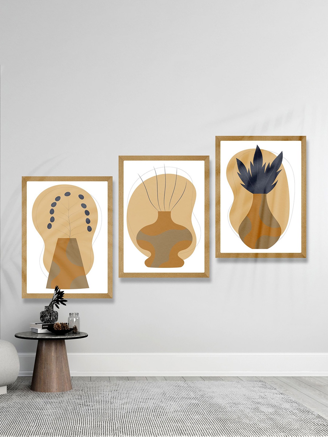 

SAF White & Brown 3 Pieces Printed Framed Wooden Wall Art