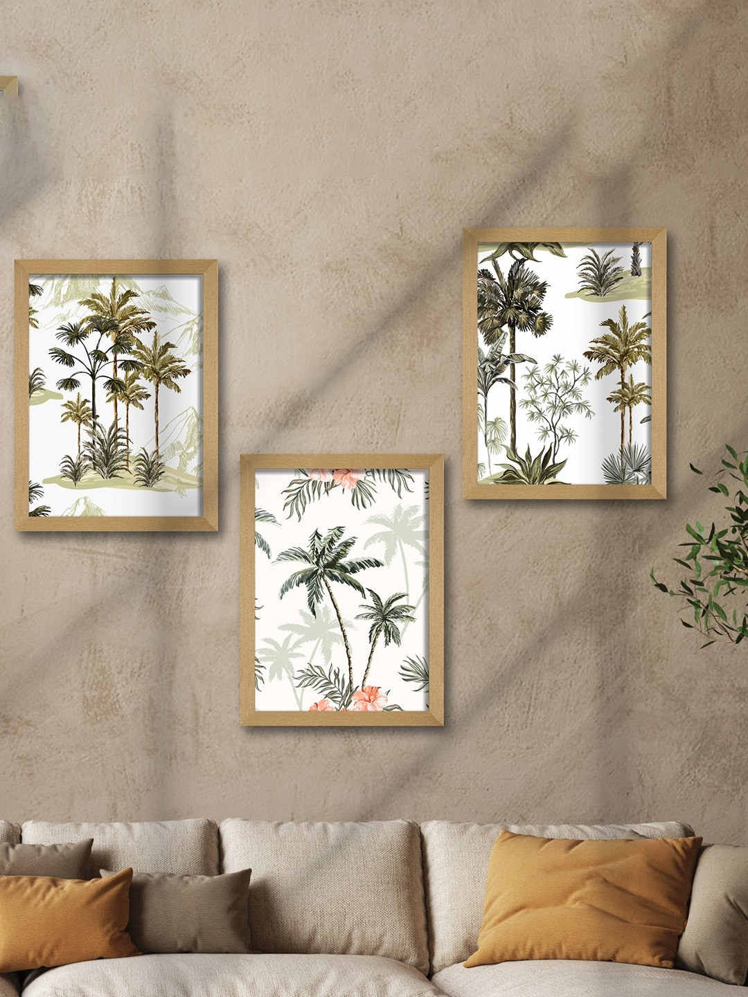 

SAF White & Green 3 Pieces Printed Framed Wooden Wall Art
