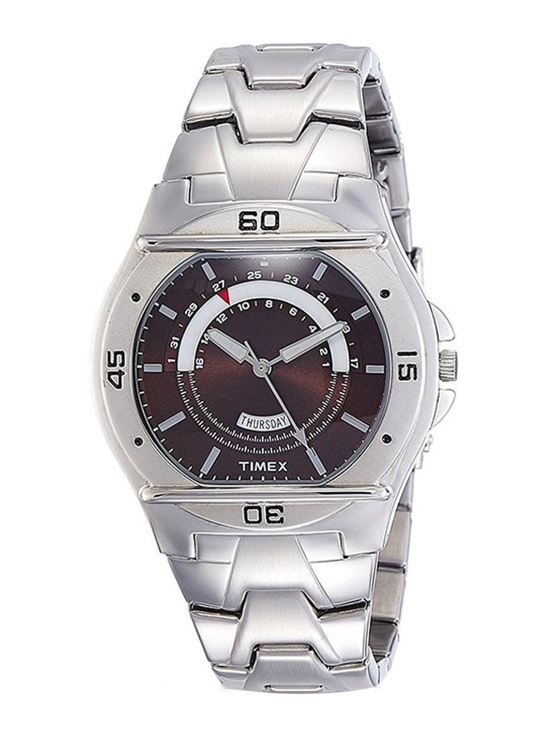 

Timex Men Textured Dial & Stainless Steel Bracelet Style Straps Analogue Watch TW000EL09, Brown