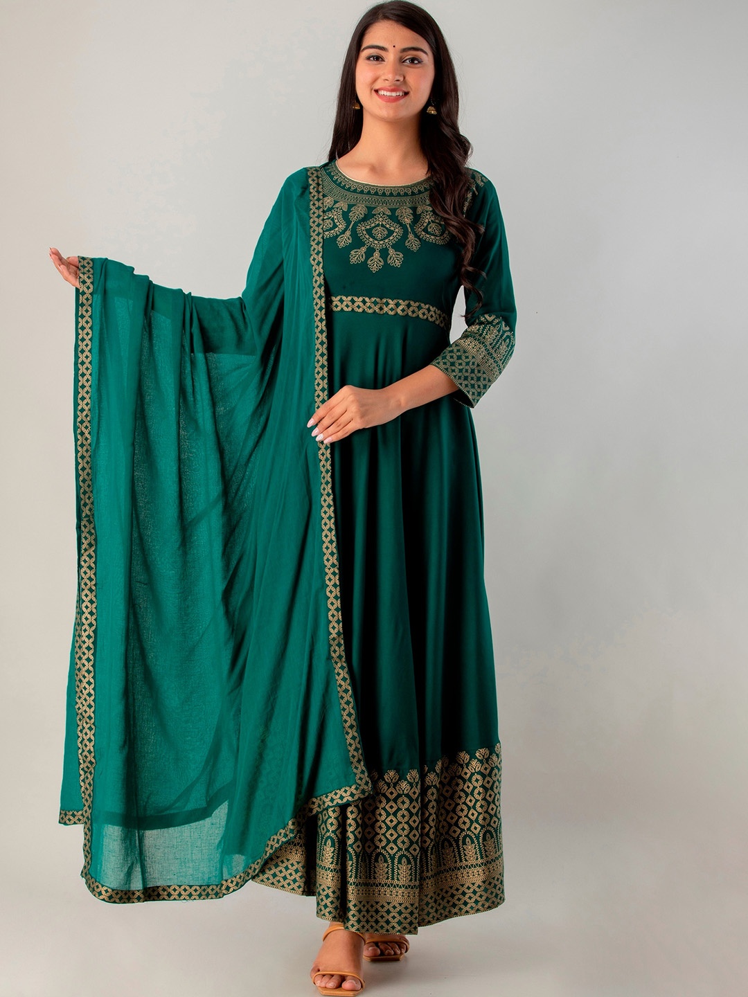 

Lovista Ethnic Motifs Printed Anarkali Kurta With Dupatta, Green