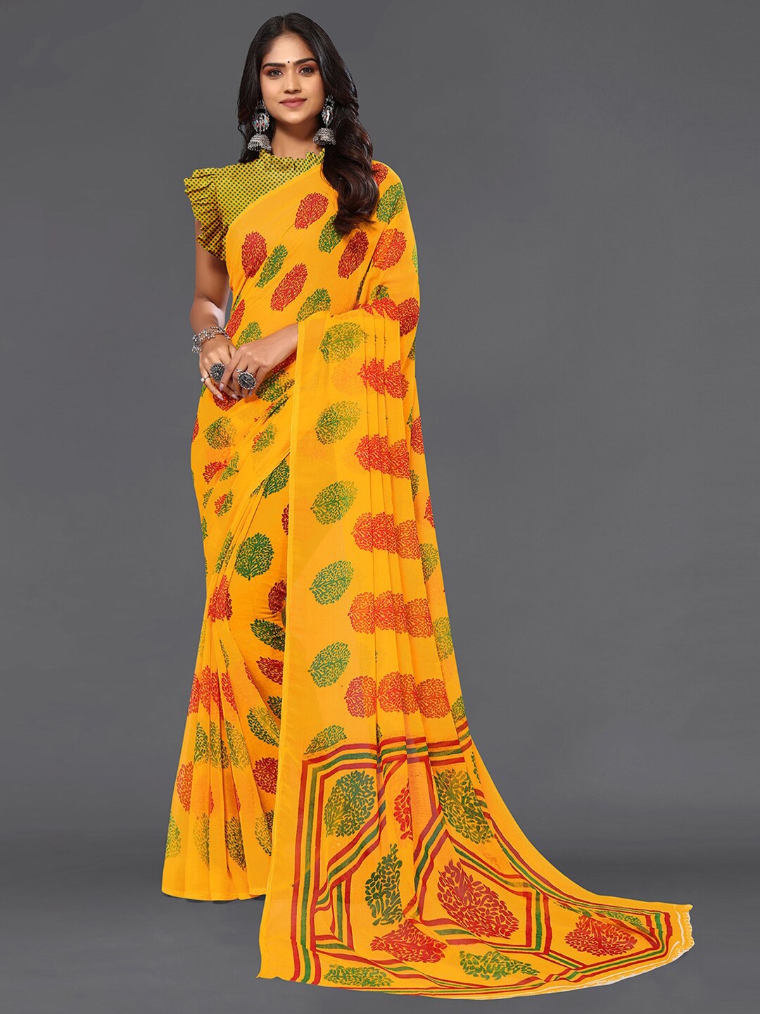 

KALINI Ethnic Motifs Printed Saree, Mustard