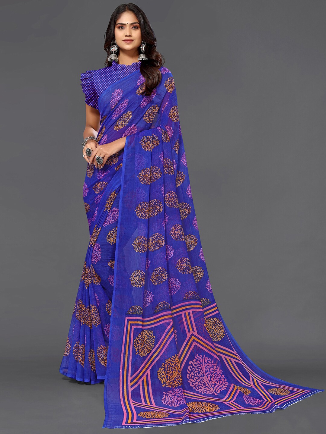 

KALINI Ethnic Motifs Printed Saree, Blue