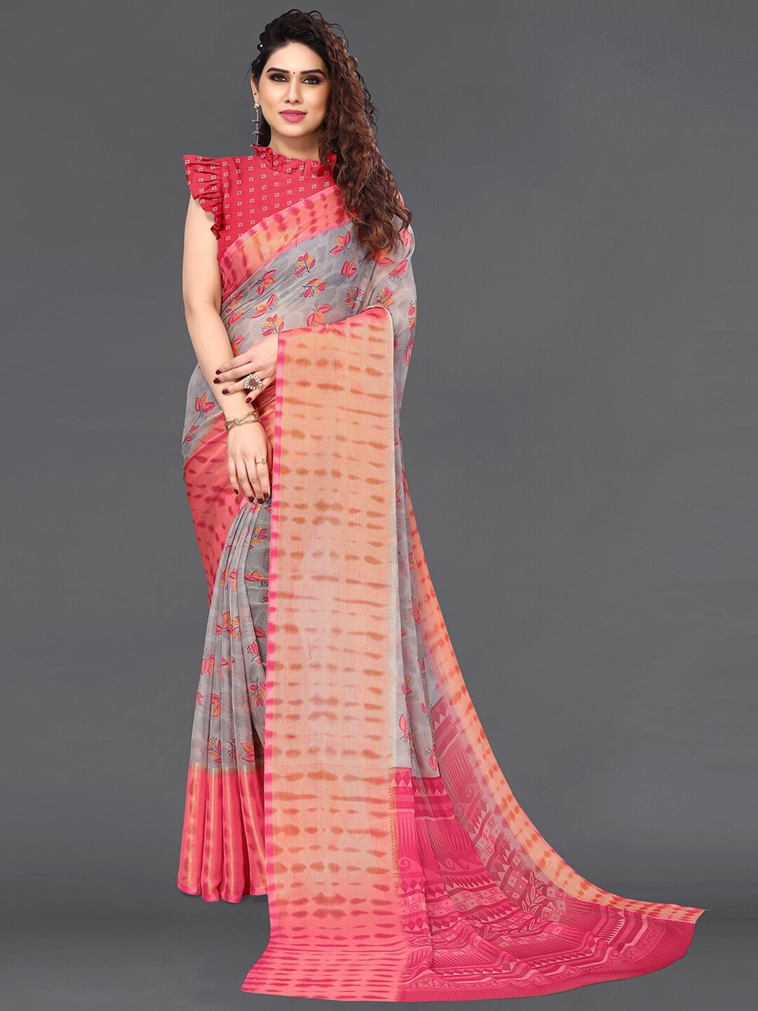 

KALINI Floral Printed Saree, Grey