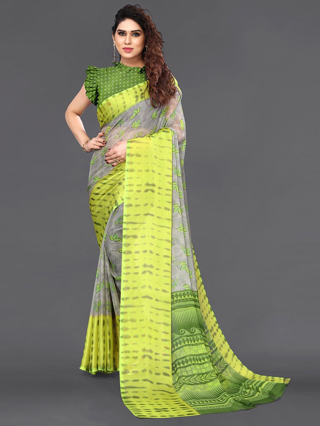 

KALINI Floral Printed Saree, Grey
