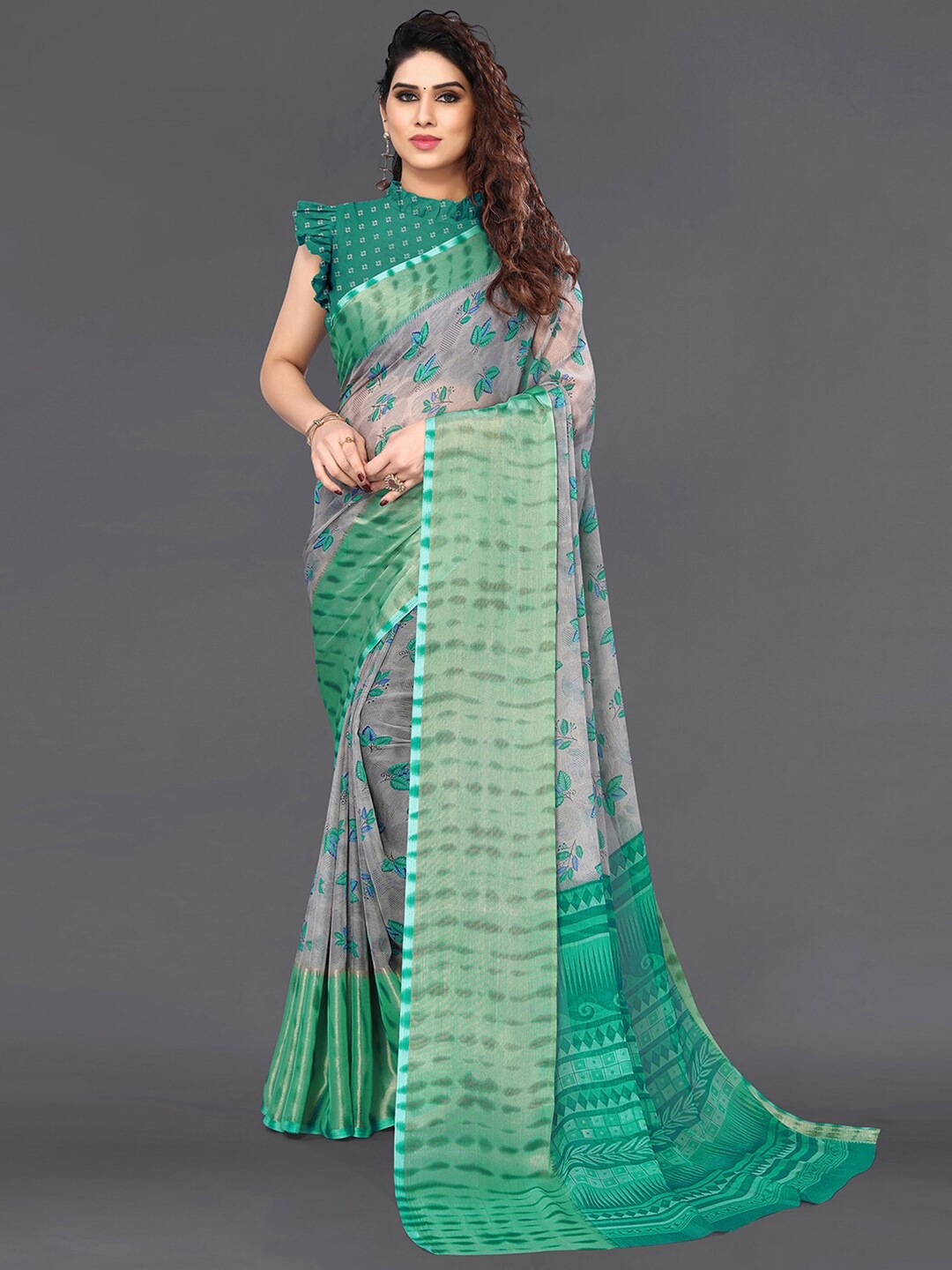 

KALINI Floral Printed Saree, Grey