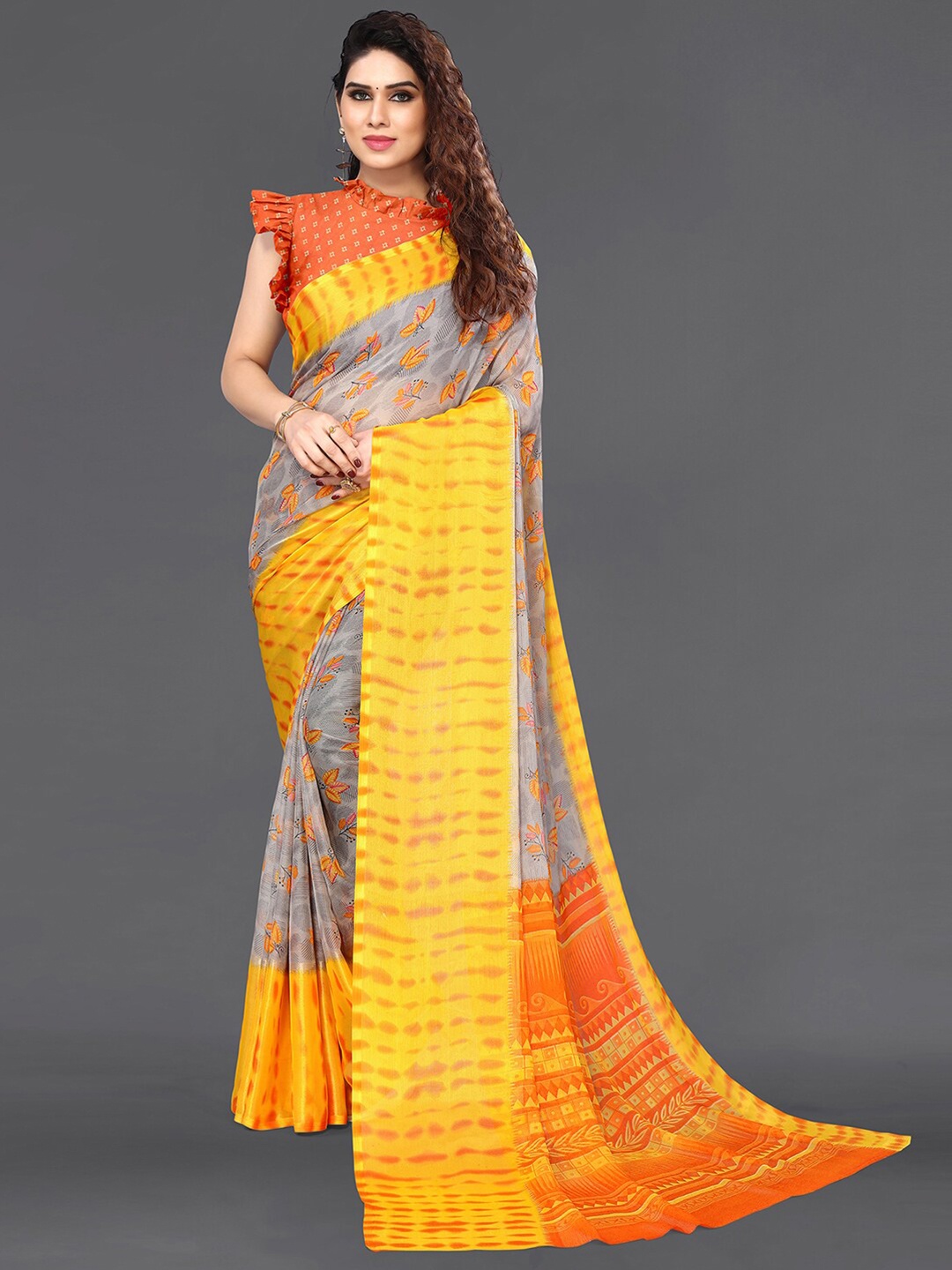 

KALINI Floral Printed Saree, Grey