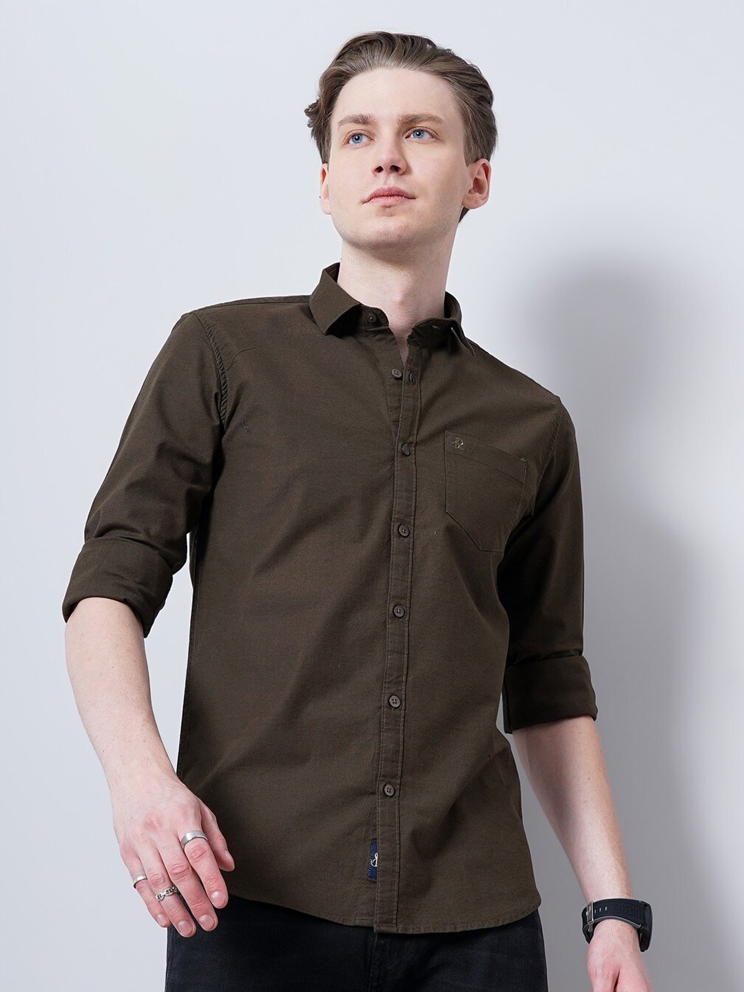 

SORATIA New Opaque Cotton Casual Shirt, Brown