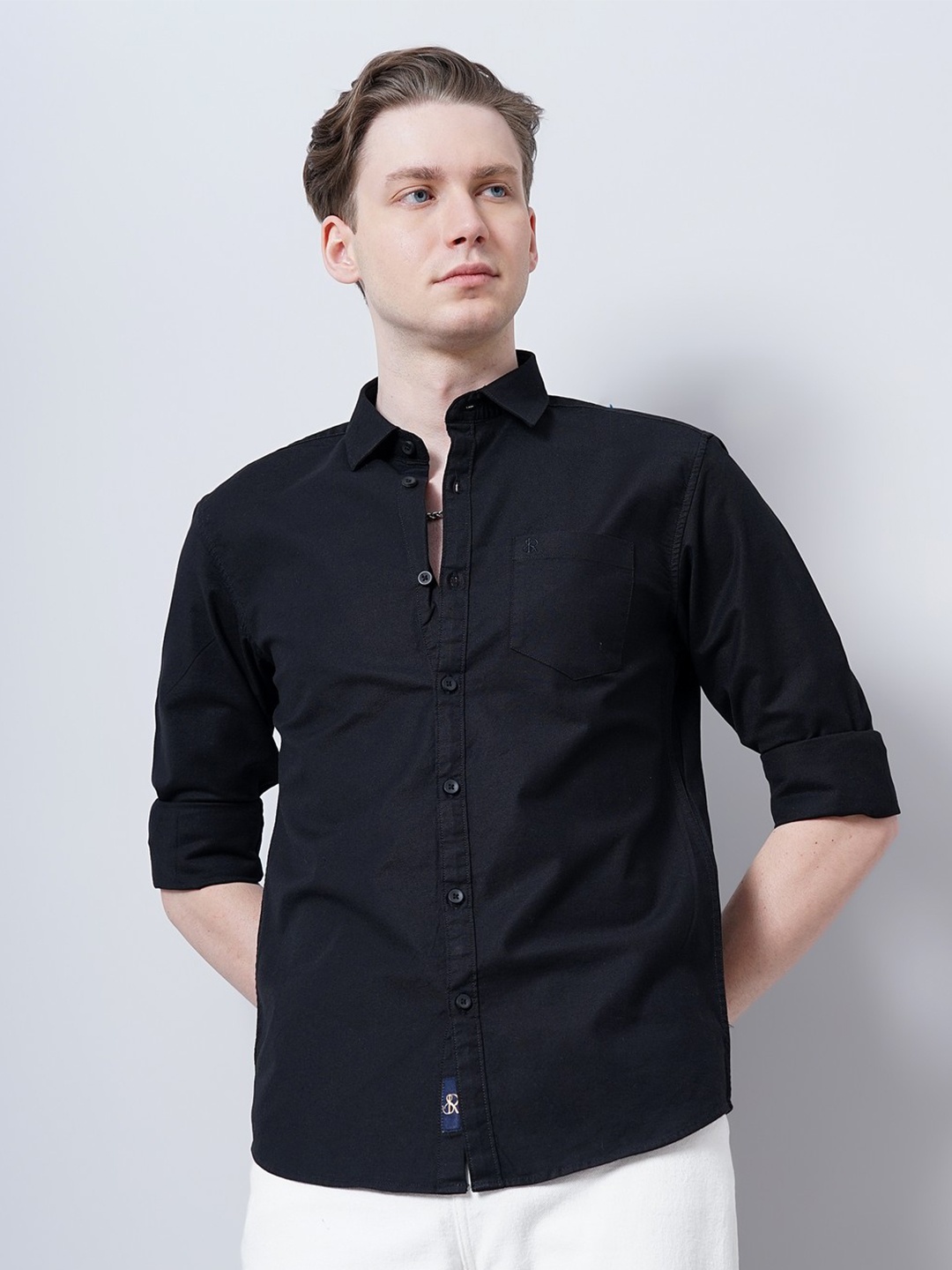 

SORATIA New Spread Collar Cotton Casual Shirt, Black