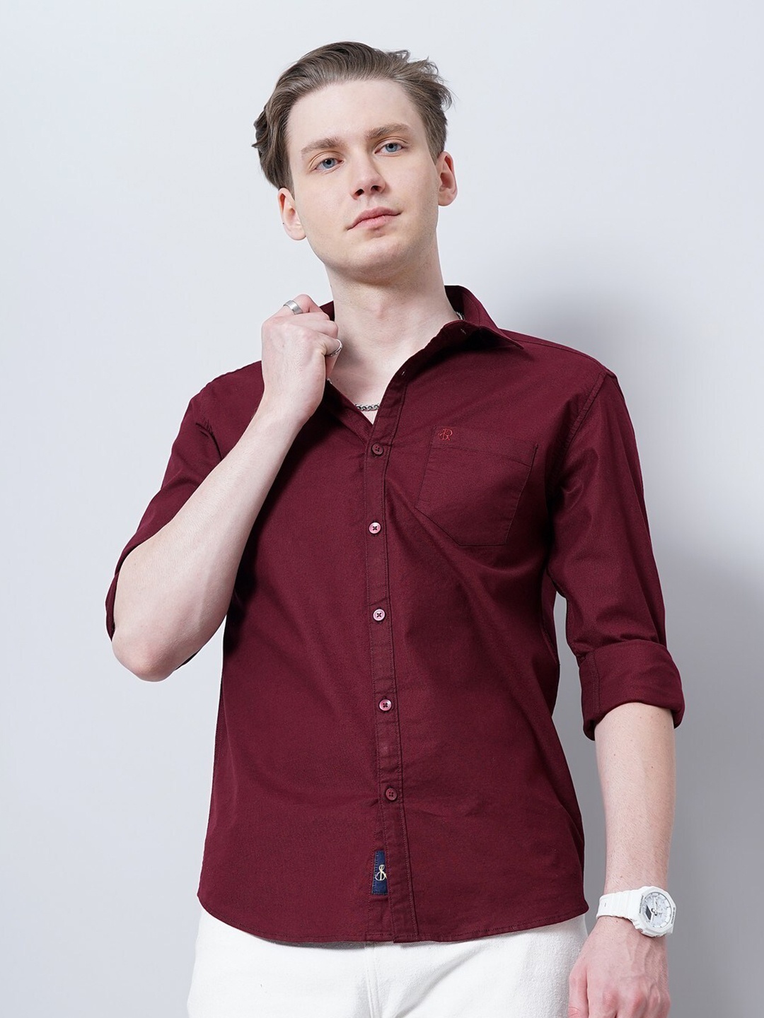 

SORATIA New Spread Collar Cotton Casual Shirt, Maroon